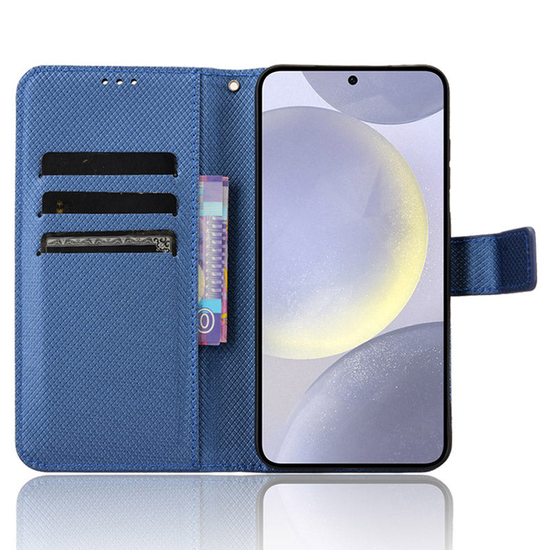 For Samsung Galaxy S24+ Walelt Leather Case Phone Stand Diamond Texture - Blue