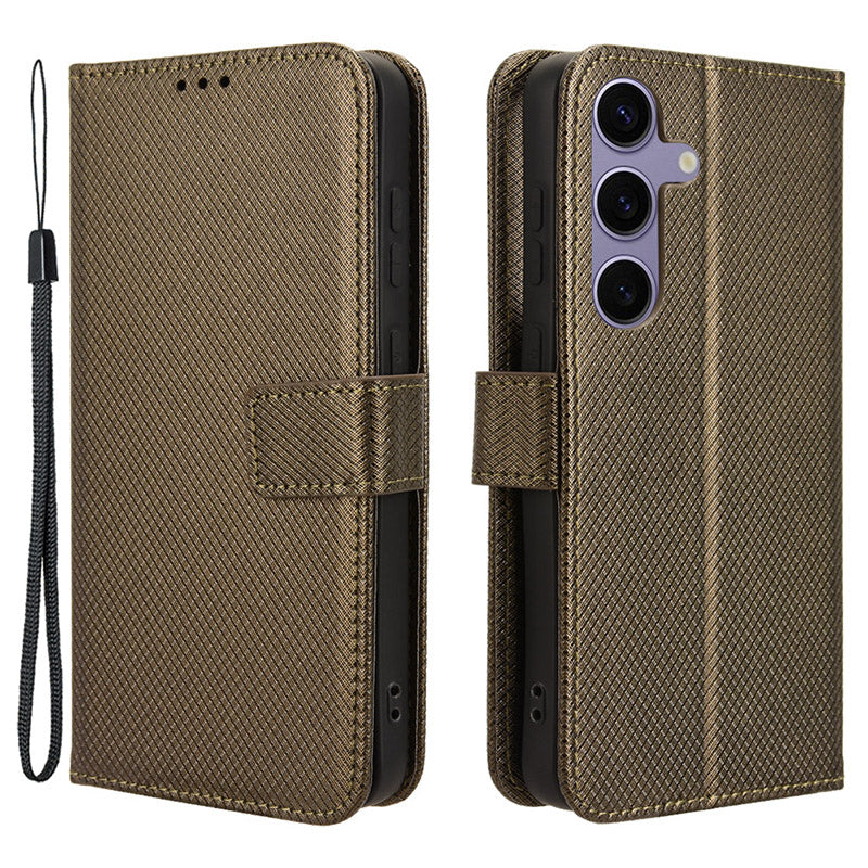 For Samsung Galaxy S24+ Walelt Leather Case Phone Stand Diamond Texture - Brown