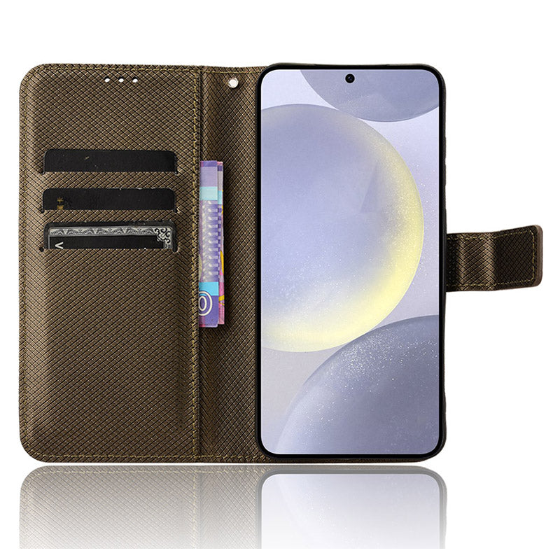 For Samsung Galaxy S24+ Walelt Leather Case Phone Stand Diamond Texture - Brown
