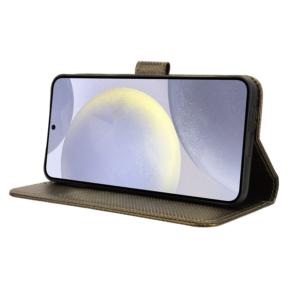 For Samsung Galaxy S24+ Walelt Leather Case Phone Stand Diamond Texture - Brown