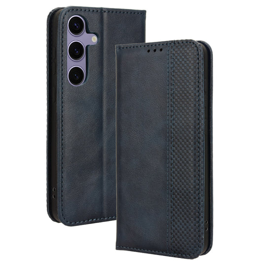 For Samsung Galaxy S24 Retro Phone Case Magnetic Closing Wallet Leather Cover - Blue