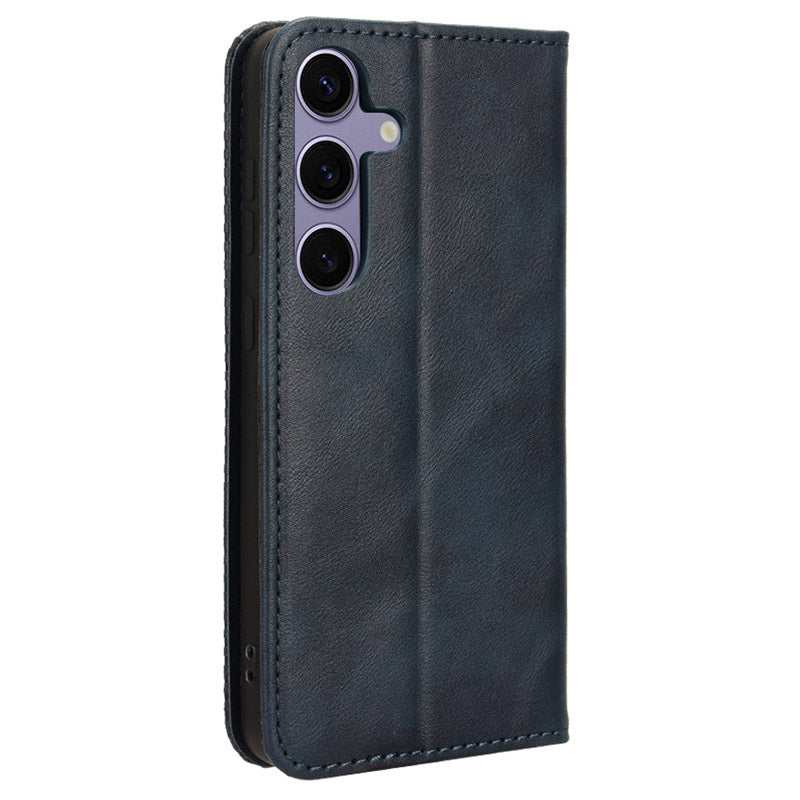 For Samsung Galaxy S24 Retro Phone Case Magnetic Closing Wallet Leather Cover - Blue