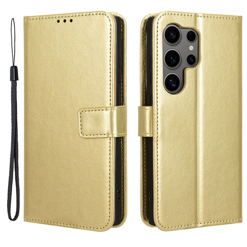 For Samsung Galaxy S24 Ultra Phone Leather Case Protective Cover with Wallet Stand - Gold