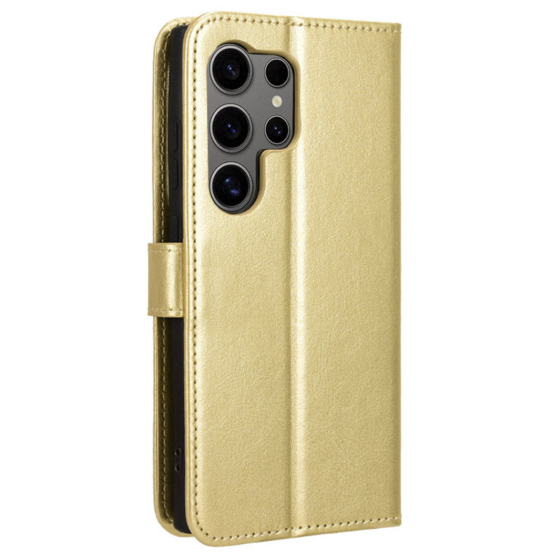 For Samsung Galaxy S24 Ultra Phone Leather Case Protective Cover with Wallet Stand - Gold