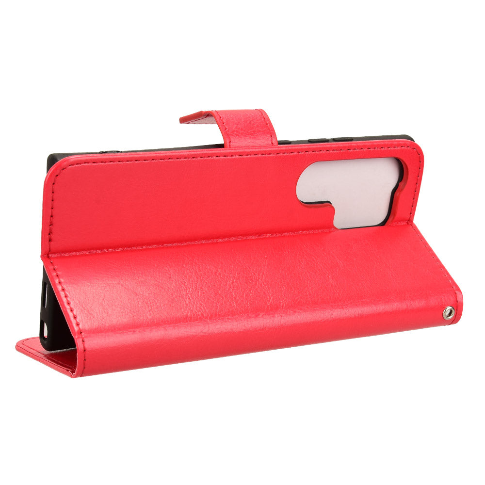 For Samsung Galaxy S24 Ultra Phone Leather Case Protective Cover with Wallet Stand - Red