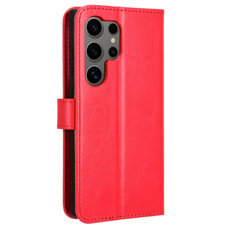 For Samsung Galaxy S24 Ultra Phone Leather Case Protective Cover with Wallet Stand - Red