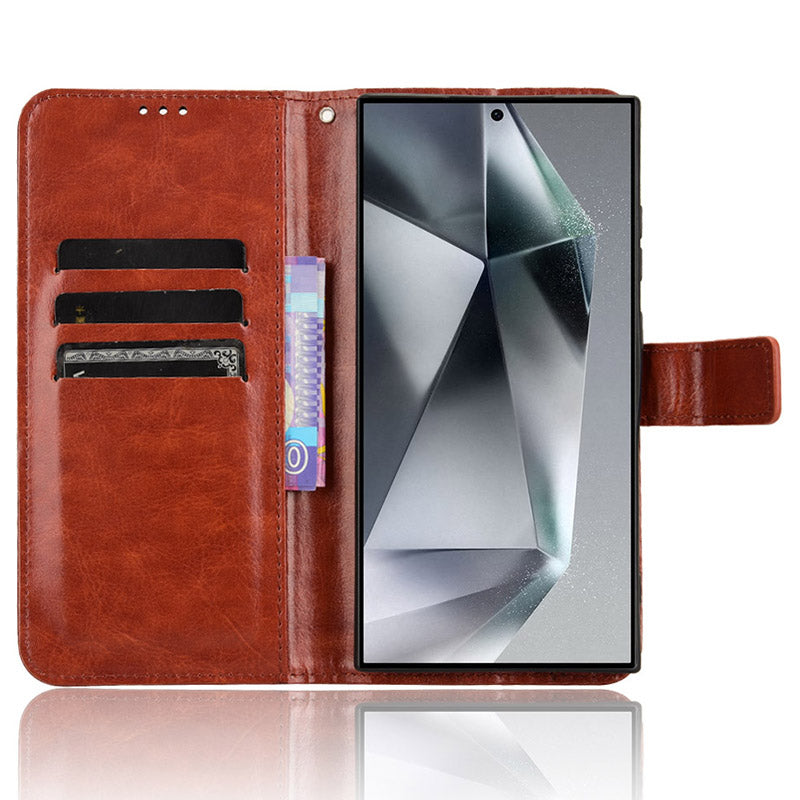 For Samsung Galaxy S24 Ultra Phone Leather Case Protective Cover with Wallet Stand - Brown