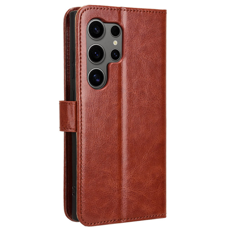 For Samsung Galaxy S24 Ultra Phone Leather Case Protective Cover with Wallet Stand - Brown