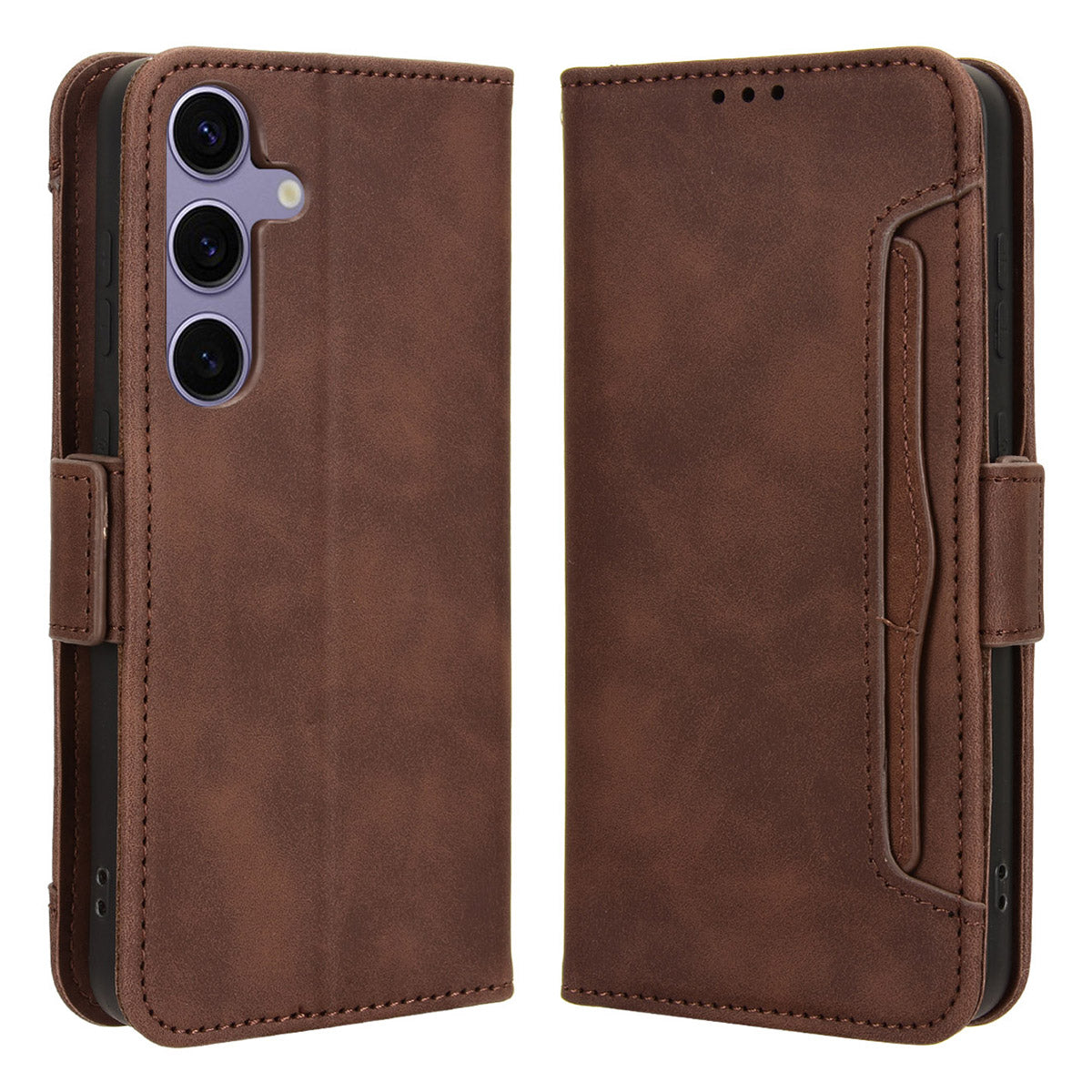For Samsung Galaxy S24+ Multiple Card Slots Leather Case with Wallet Stand - Brown