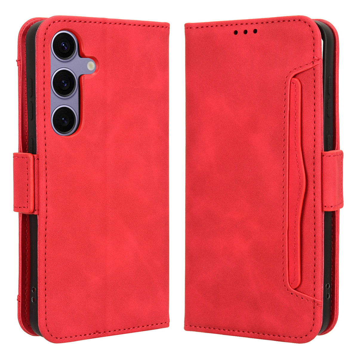 For Samsung Galaxy S24+ Multiple Card Slots Leather Case with Wallet Stand - Red