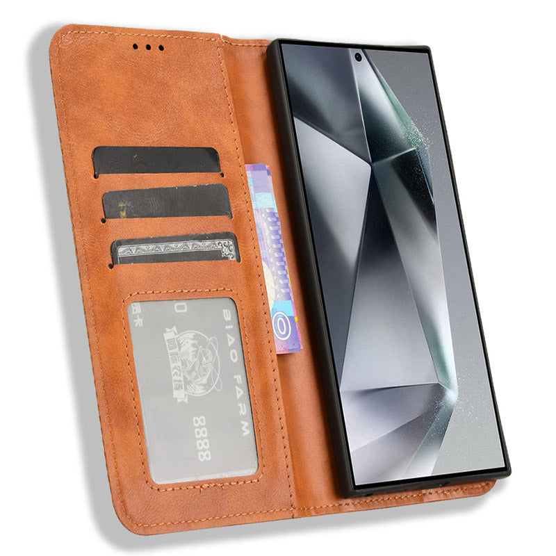 For Samsung Galaxy S24 Ultra PU Leather Case Flip Phone Wallet Cover - Brown