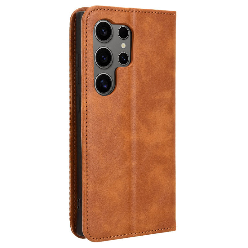 For Samsung Galaxy S24 Ultra PU Leather Case Flip Phone Wallet Cover - Brown
