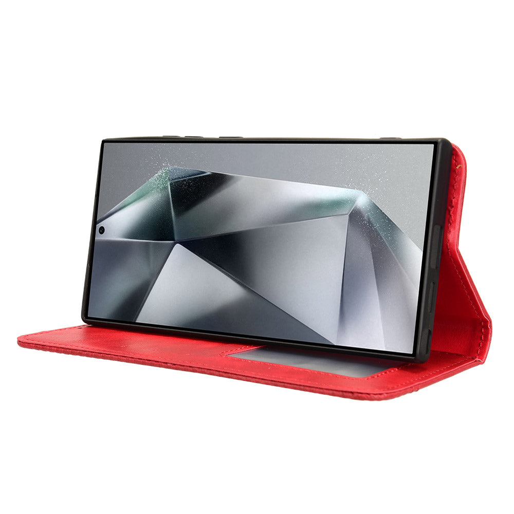 For Samsung Galaxy S24 Ultra PU Leather Case Flip Phone Wallet Cover - Red