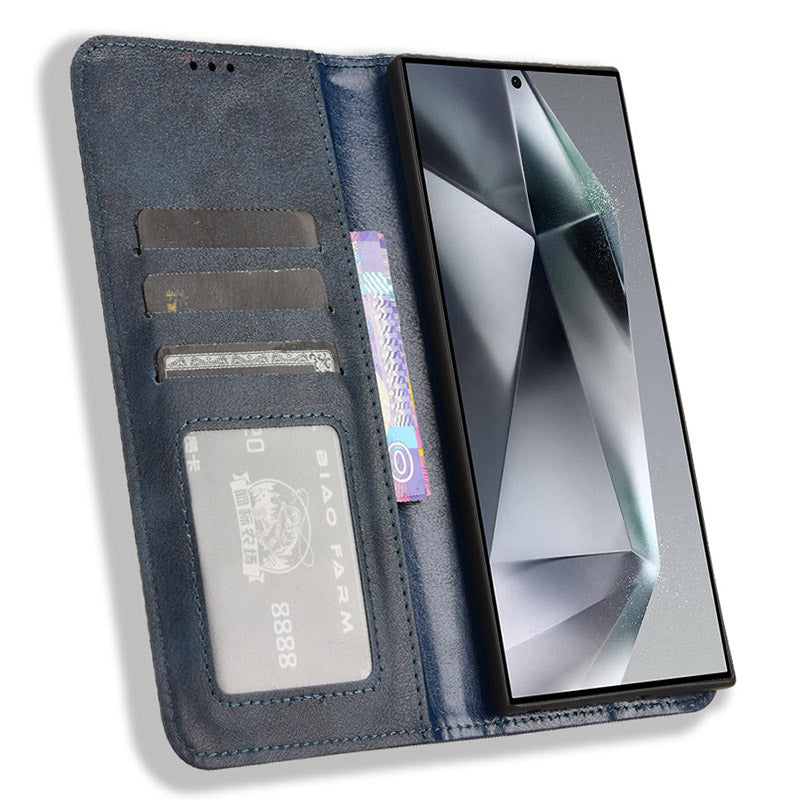 For Samsung Galaxy S24 Ultra PU Leather Case Flip Phone Wallet Cover - Blue