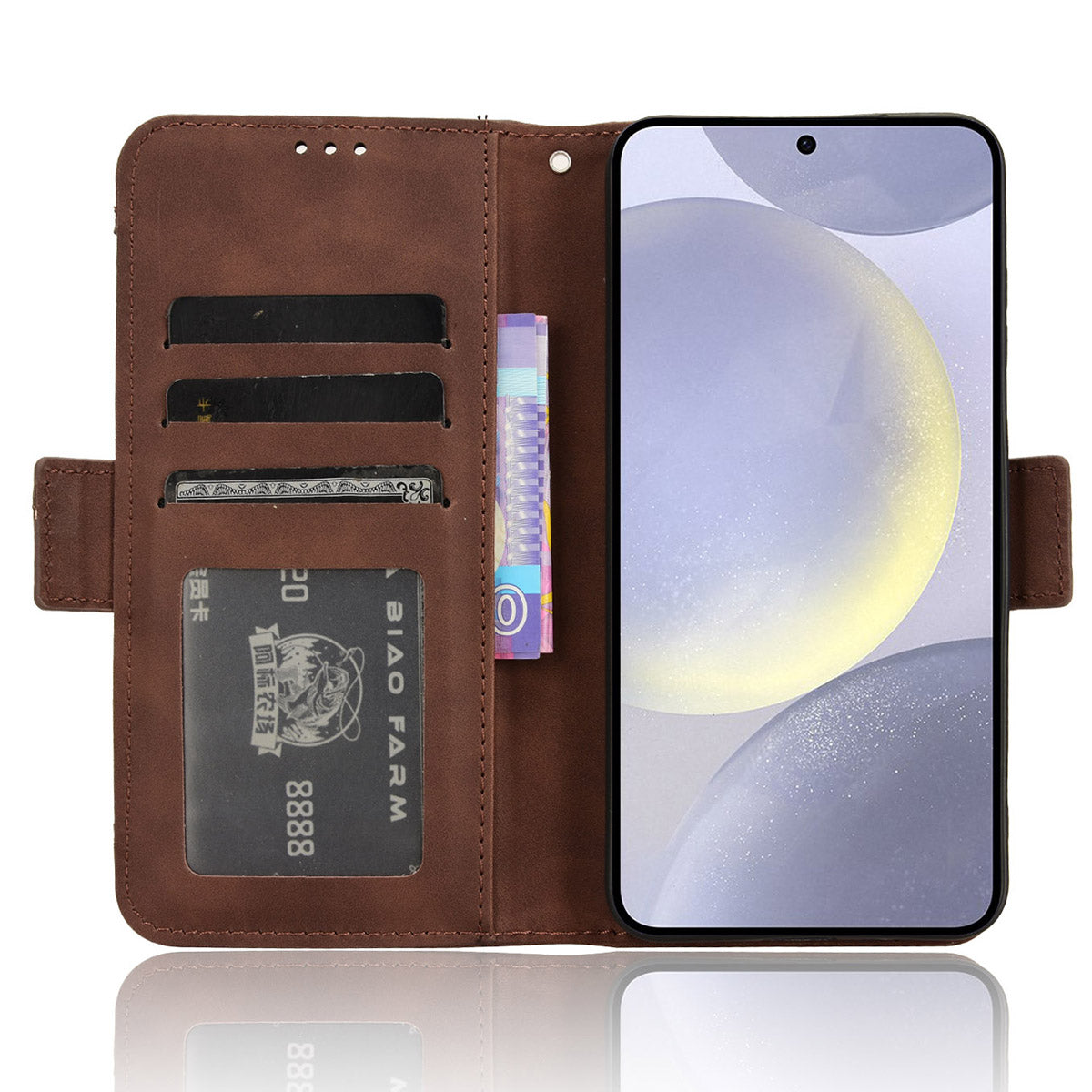 For Samsung Galaxy S24 Leather Phone Case Stand Multiple Card Slots - Brown