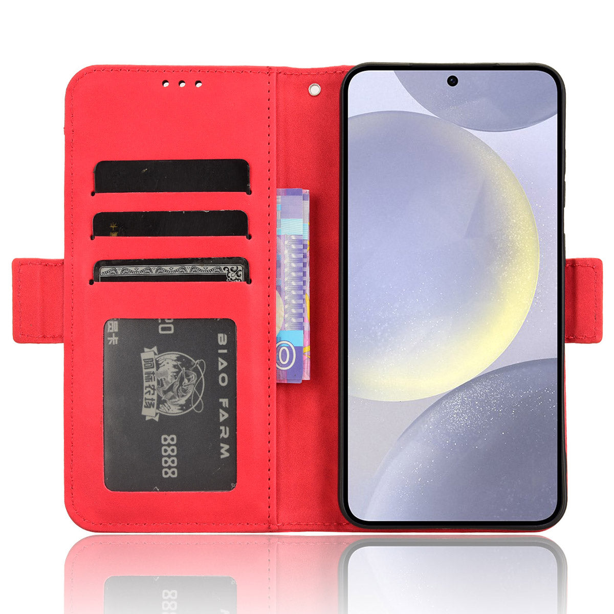 For Samsung Galaxy S24 Leather Phone Case Stand Multiple Card Slots - Red