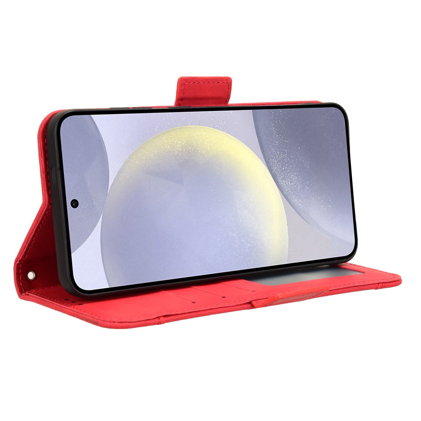 For Samsung Galaxy S24 Leather Phone Case Stand Multiple Card Slots - Red