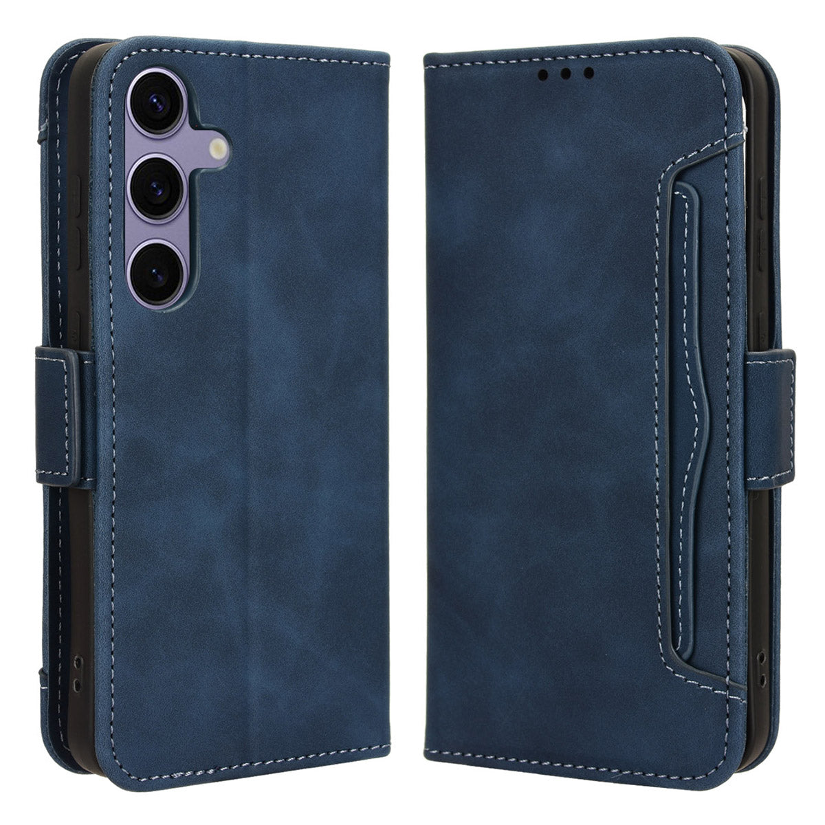 For Samsung Galaxy S24 Leather Phone Case Stand Multiple Card Slots - Blue