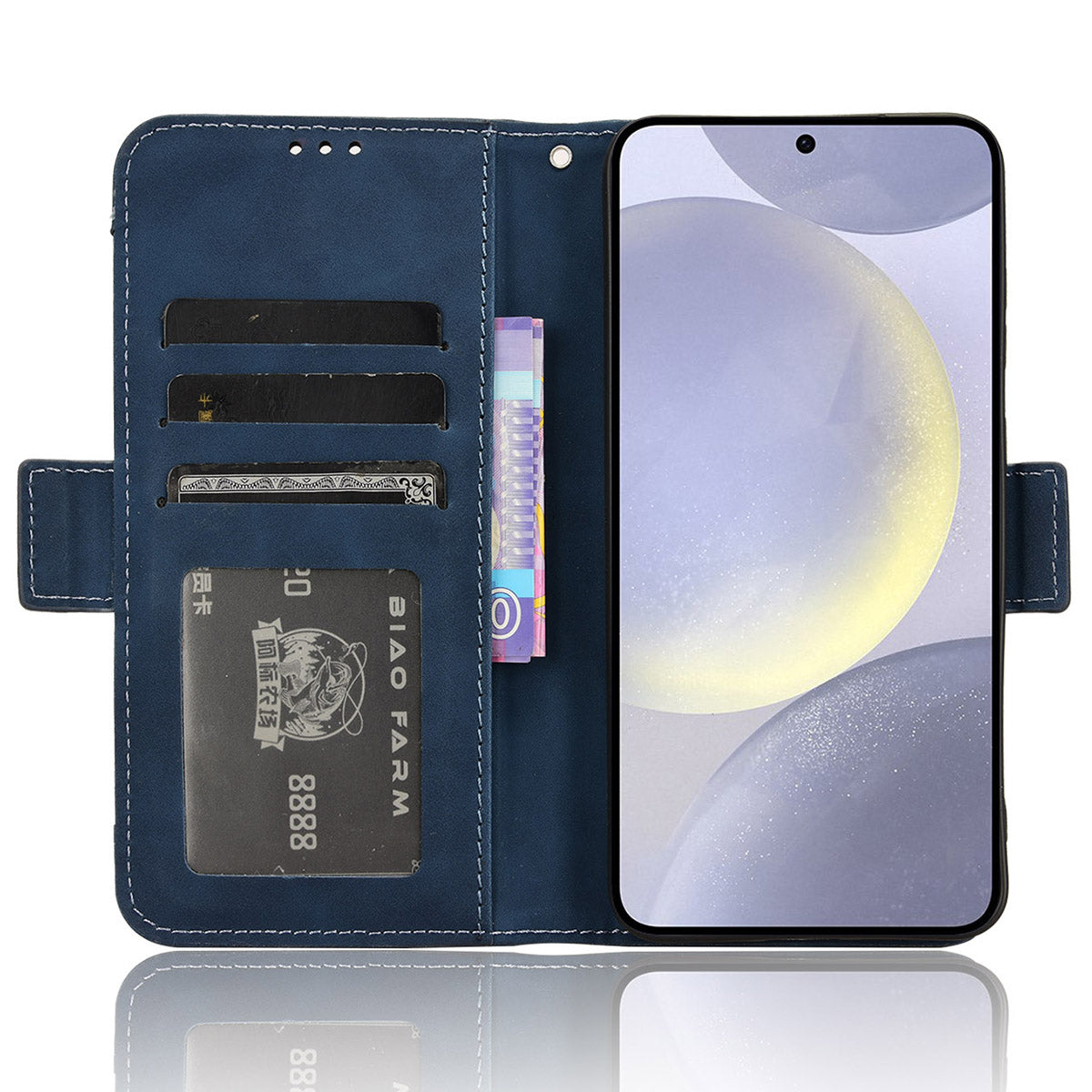 For Samsung Galaxy S24 Leather Phone Case Stand Multiple Card Slots - Blue