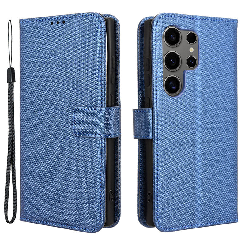 For Samsung Galaxy S24 Ultra Phone Case Wallet Leather Cover Diamond Texture - Blue