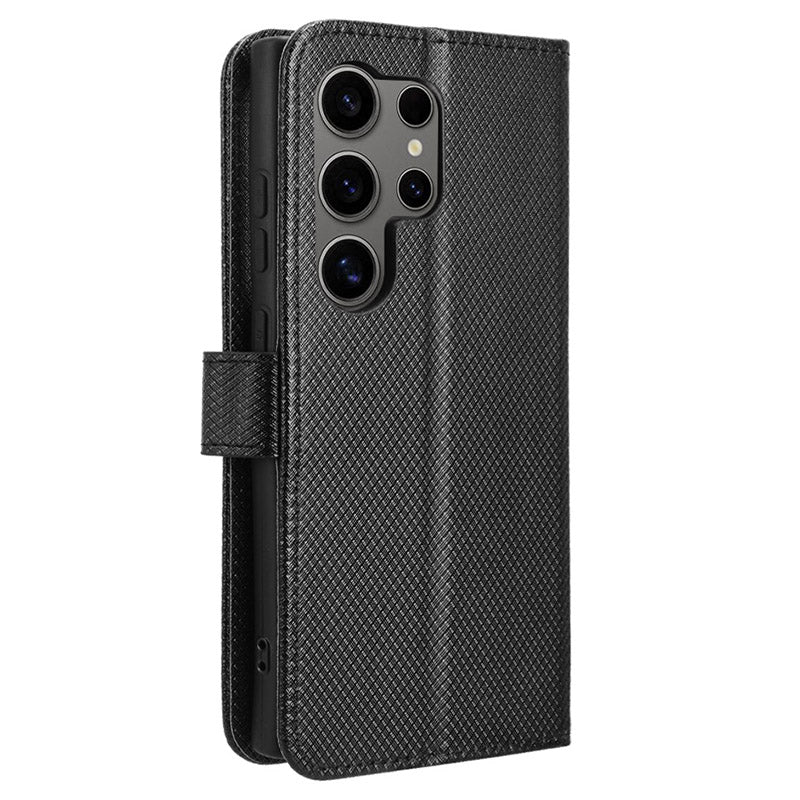 For Samsung Galaxy S24 Ultra Phone Case Wallet Leather Cover Diamond Texture - Black