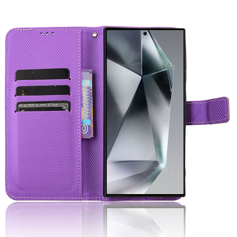 For Samsung Galaxy S24 Ultra Phone Case Wallet Leather Cover Diamond Texture - Purple
