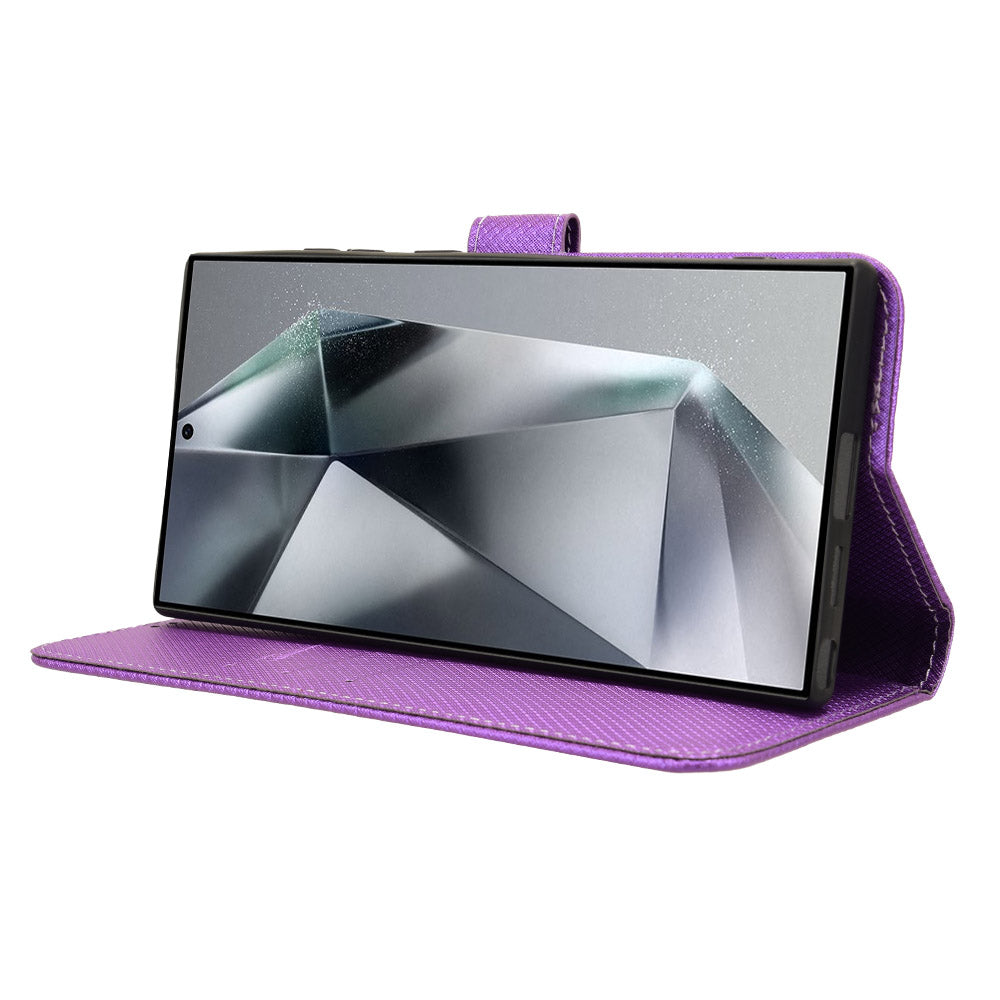 For Samsung Galaxy S24 Ultra Phone Case Wallet Leather Cover Diamond Texture - Purple