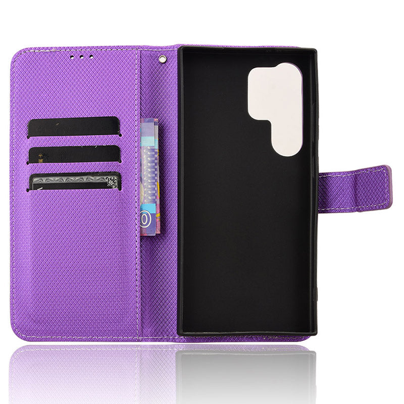 For Samsung Galaxy S24 Ultra Phone Case Wallet Leather Cover Diamond Texture - Purple