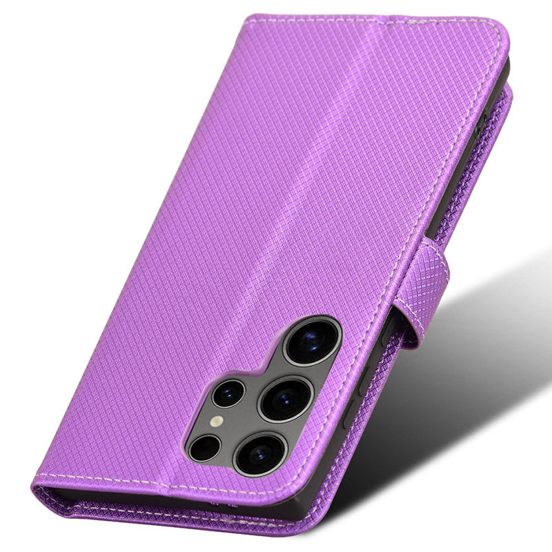 For Samsung Galaxy S24 Ultra Phone Case Wallet Leather Cover Diamond Texture - Purple