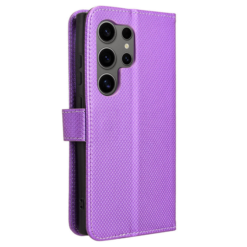 For Samsung Galaxy S24 Ultra Phone Case Wallet Leather Cover Diamond Texture - Purple