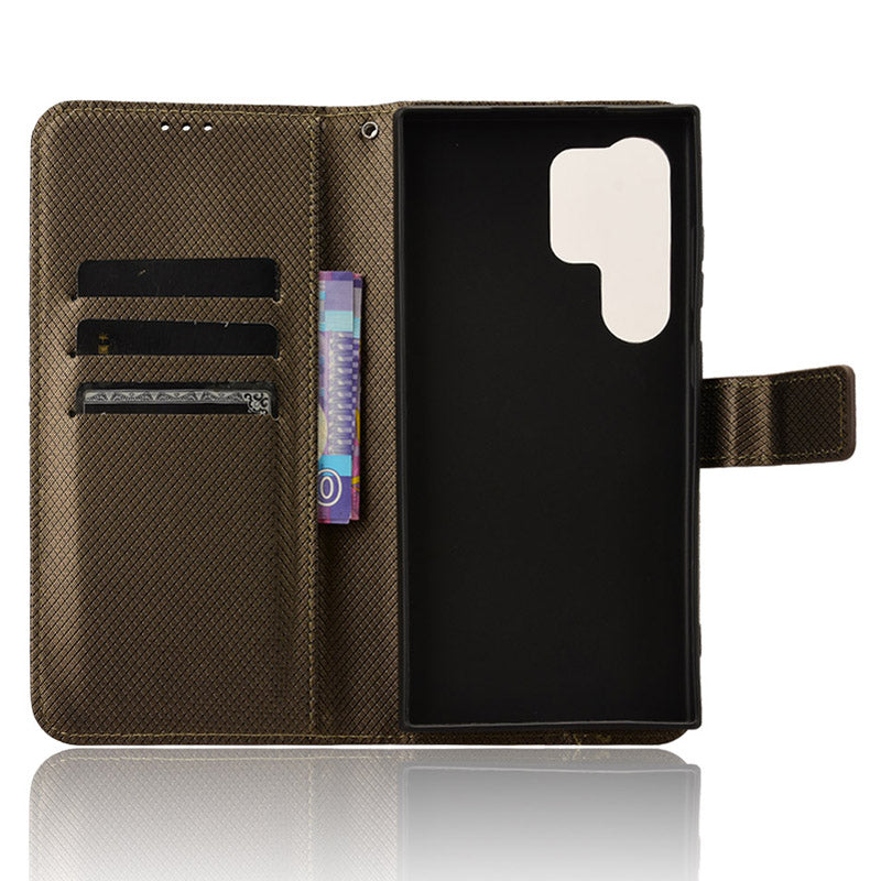 For Samsung Galaxy S24 Ultra Phone Case Wallet Leather Cover Diamond Texture - Brown