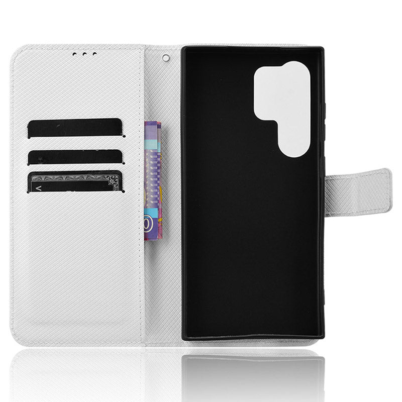 For Samsung Galaxy S24 Ultra Phone Case Wallet Leather Cover Diamond Texture - White