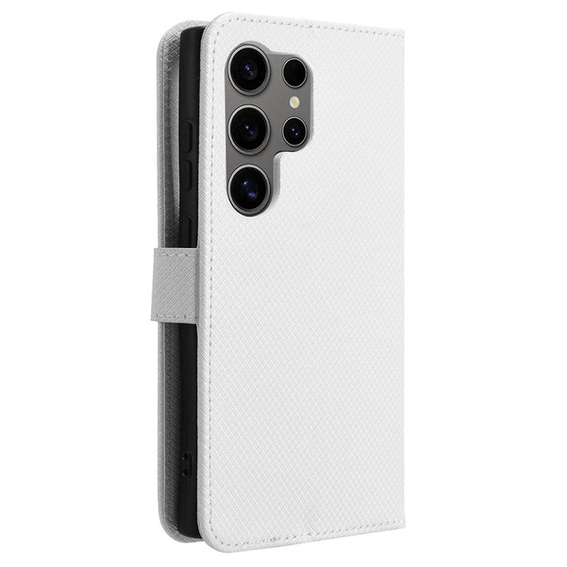 For Samsung Galaxy S24 Ultra Phone Case Wallet Leather Cover Diamond Texture - White