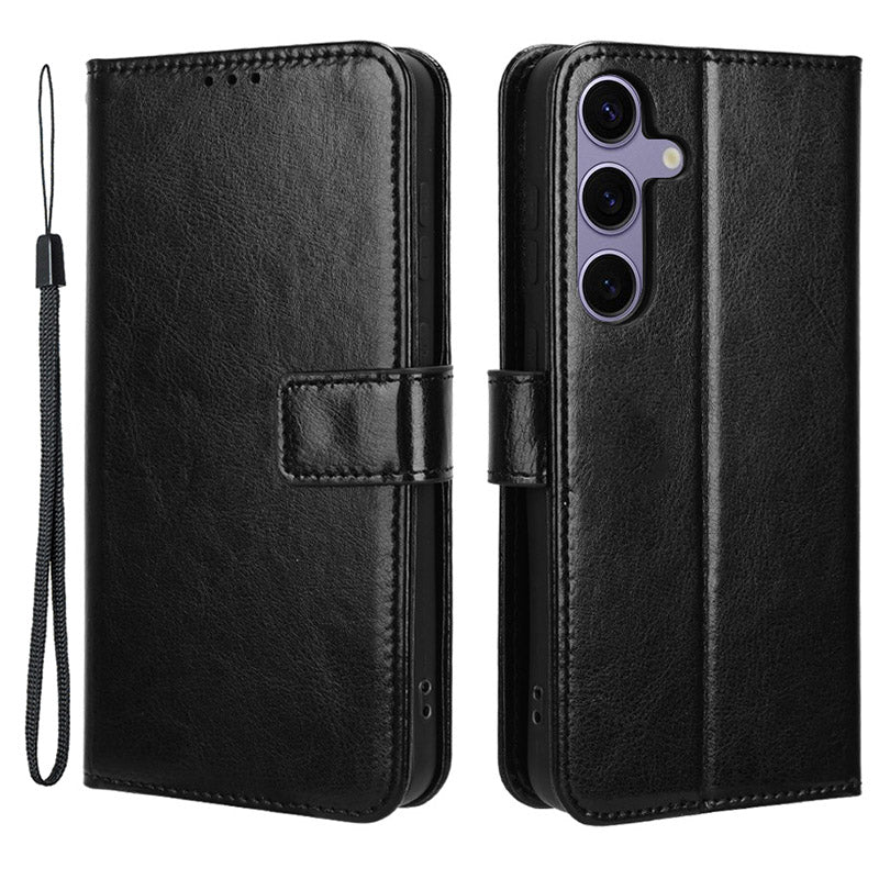 For Samsung Galaxy S24+ Crazy Horse Pattern Leather Case Wallet Stand Phone Cover - Black