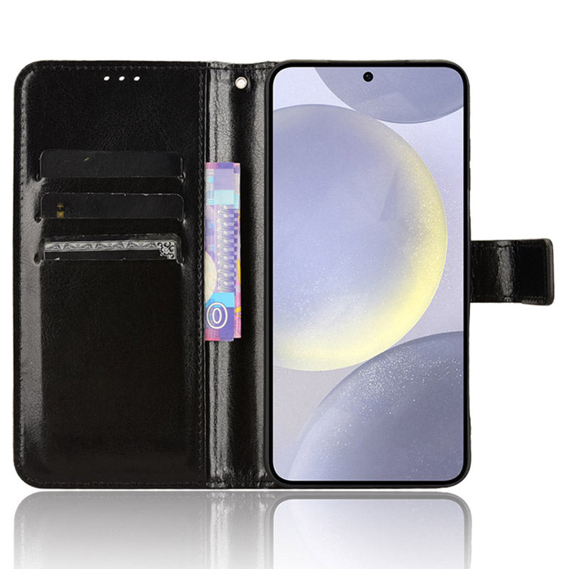 For Samsung Galaxy S24+ Crazy Horse Pattern Leather Case Wallet Stand Phone Cover - Black