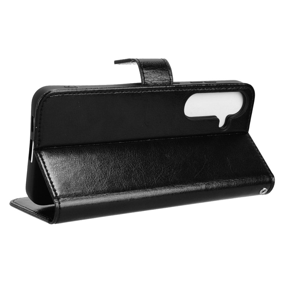 For Samsung Galaxy S24+ Crazy Horse Pattern Leather Case Wallet Stand Phone Cover - Black