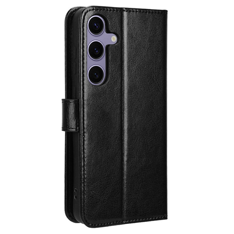 For Samsung Galaxy S24+ Crazy Horse Pattern Leather Case Wallet Stand Phone Cover - Black