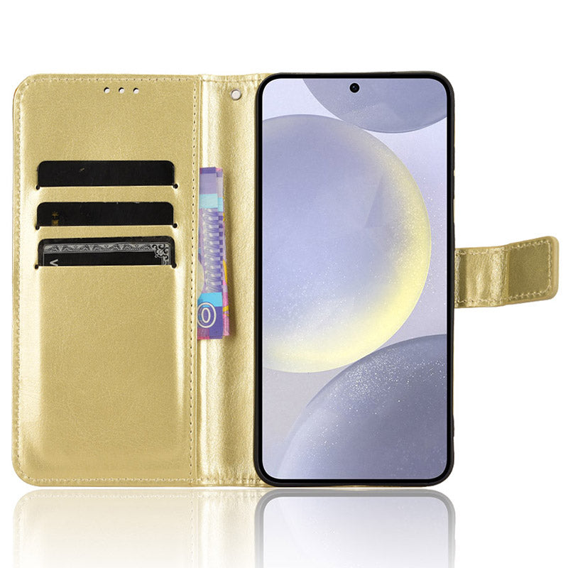For Samsung Galaxy S24+ Crazy Horse Pattern Leather Case Wallet Stand Phone Cover - Gold
