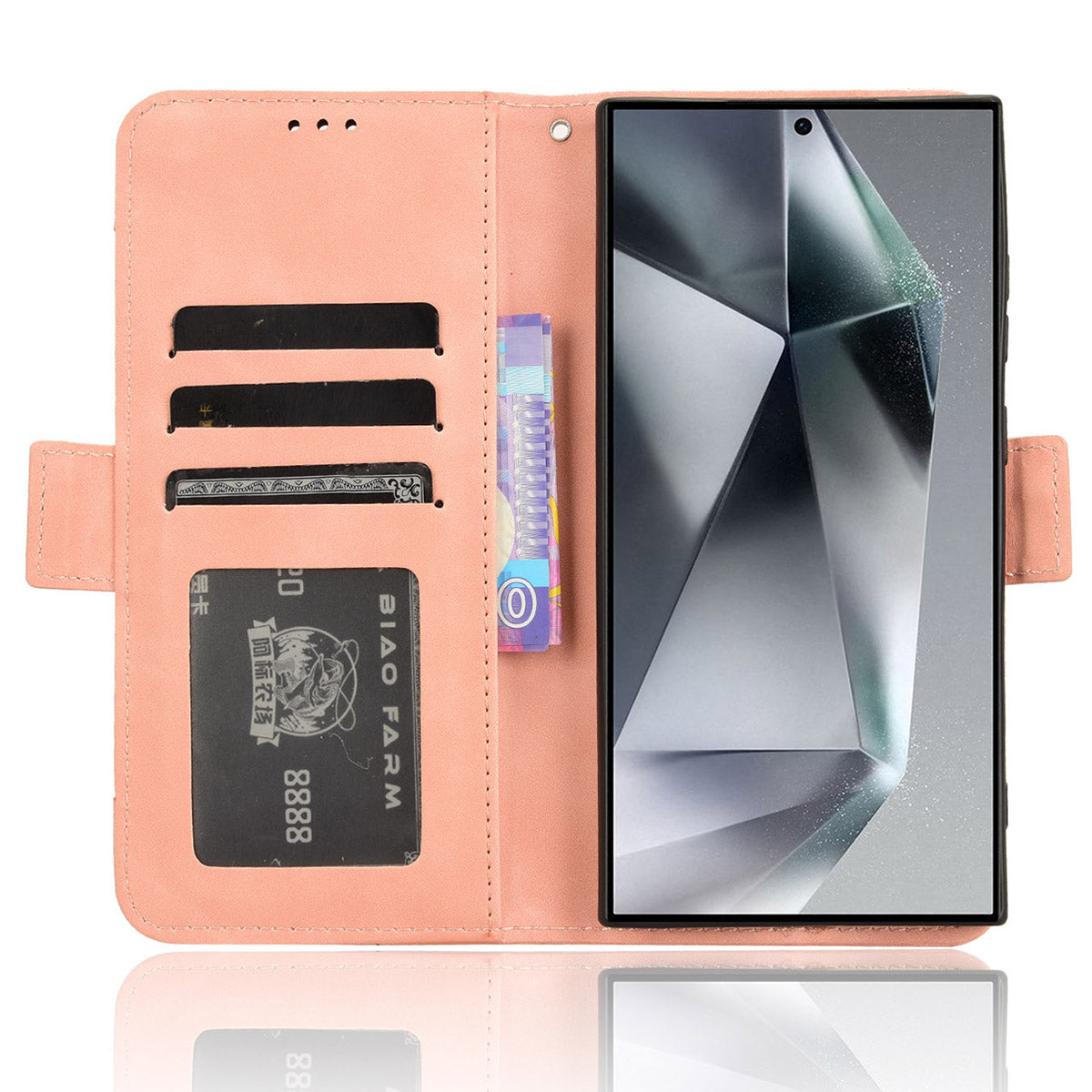 For Samsung Galaxy S24 Ultra Leather Case Multiple Card Slots Wallet Phone Cover - Pink