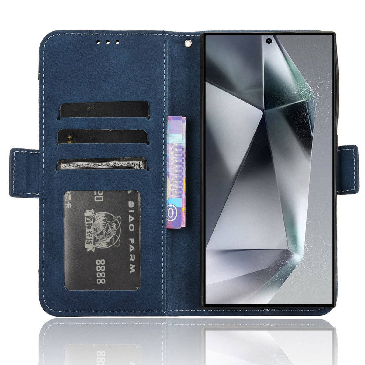For Samsung Galaxy S24 Ultra Leather Case Multiple Card Slots Wallet Phone Cover - Blue