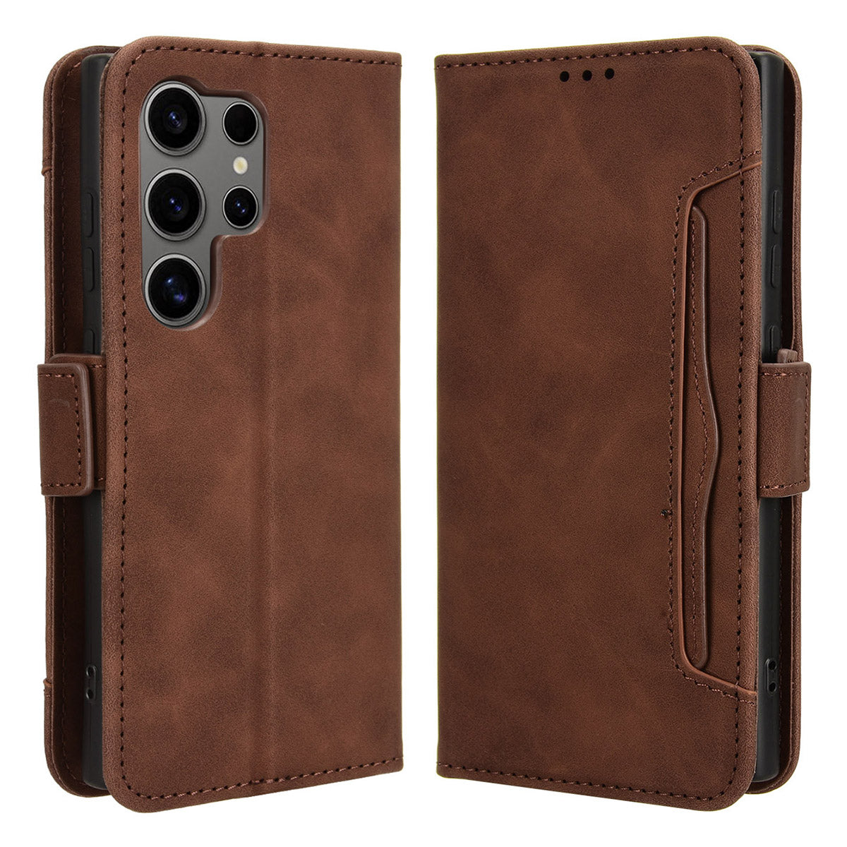 For Samsung Galaxy S24 Ultra Leather Case Multiple Card Slots Wallet Phone Cover - Brown