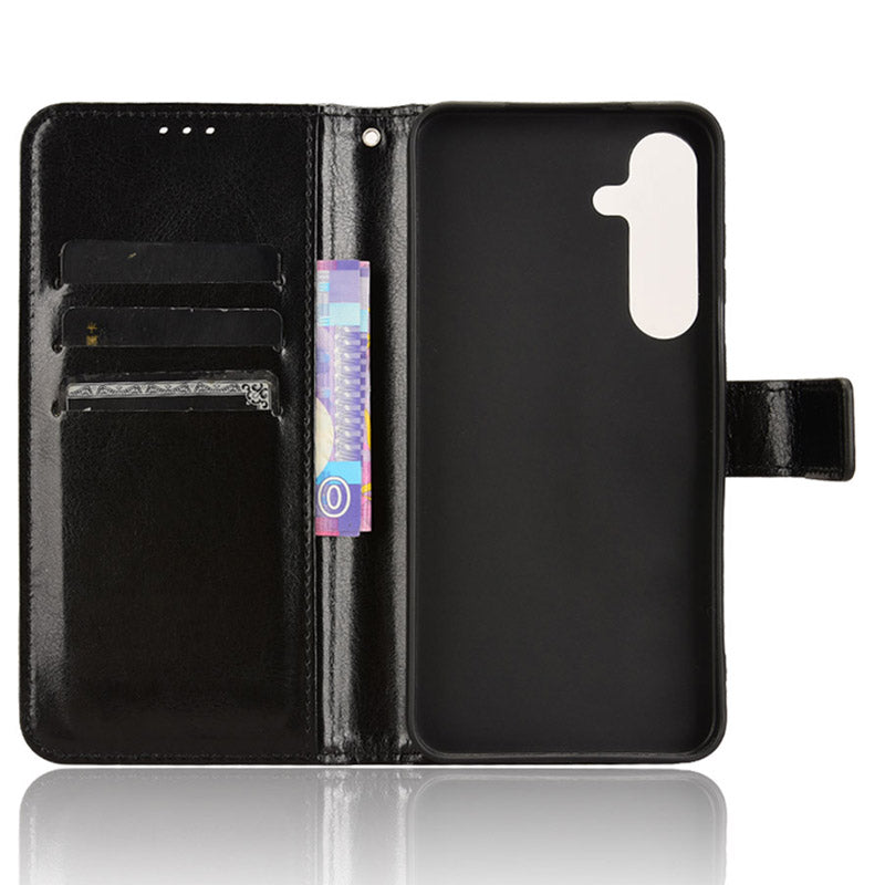 For Samsung Galaxy S24 Leather Case Phone Wallet Crazy Horse Pattern - Black