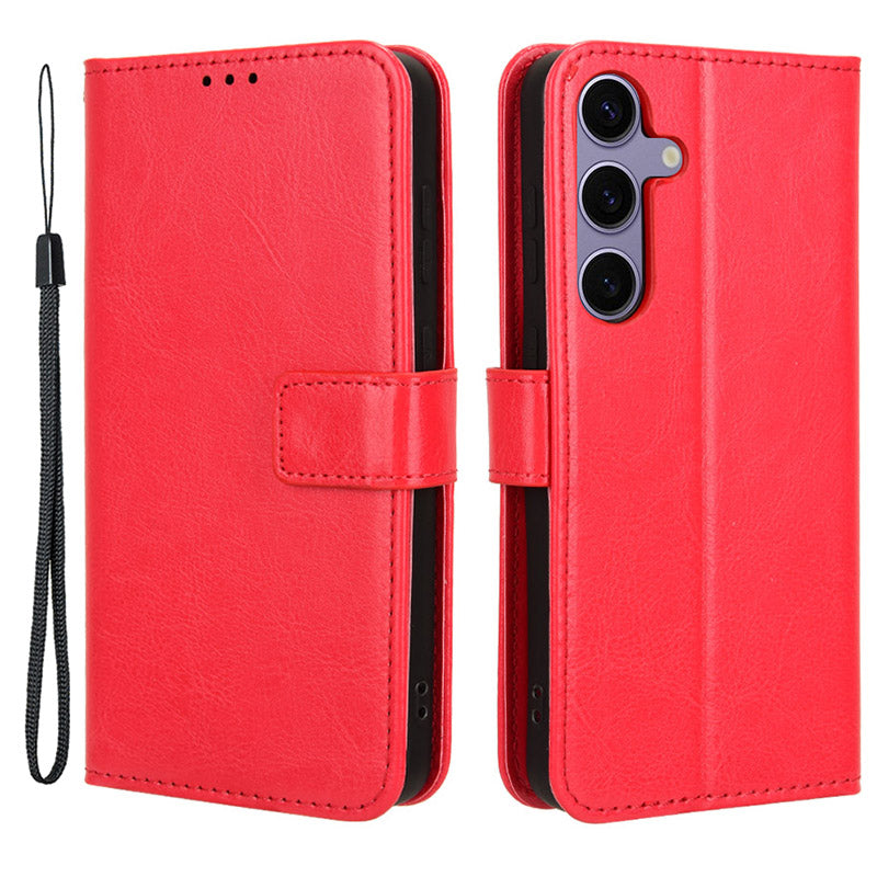 For Samsung Galaxy S24 Leather Case Phone Wallet Crazy Horse Pattern - Red
