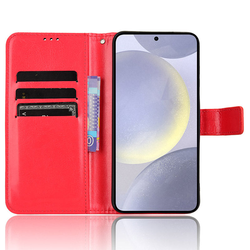 For Samsung Galaxy S24 Leather Case Phone Wallet Crazy Horse Pattern - Red