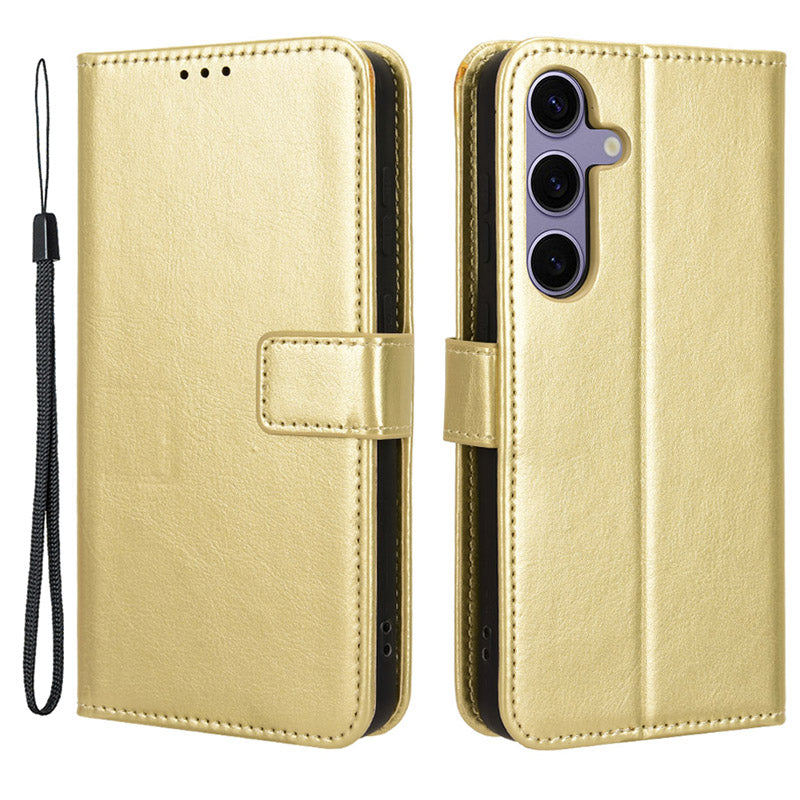 For Samsung Galaxy S24 Leather Case Phone Wallet Crazy Horse Pattern - Gold