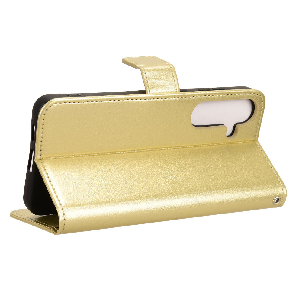 For Samsung Galaxy S24 Leather Case Phone Wallet Crazy Horse Pattern - Gold
