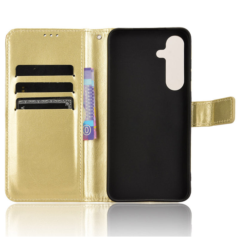 For Samsung Galaxy S24 Leather Case Phone Wallet Crazy Horse Pattern - Gold