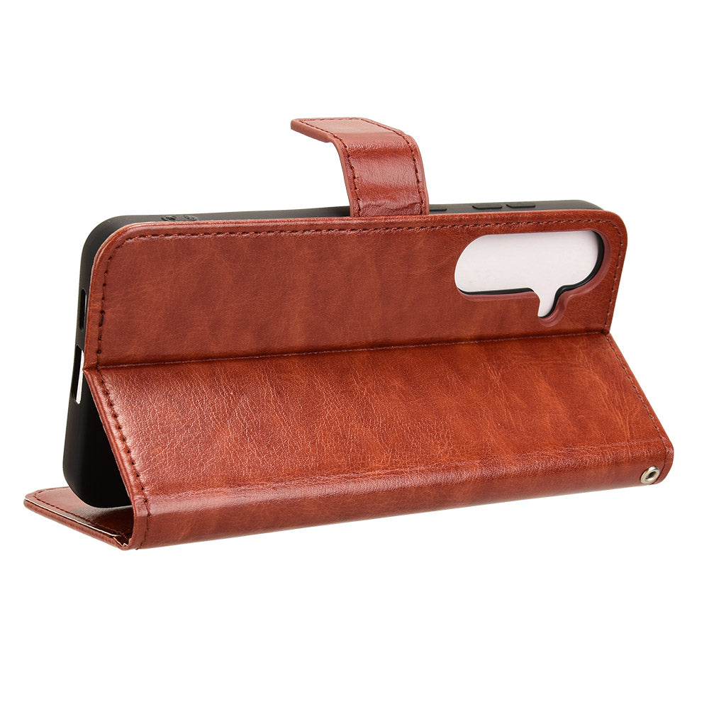 For Samsung Galaxy S24 Leather Case Phone Wallet Crazy Horse Pattern - Brown