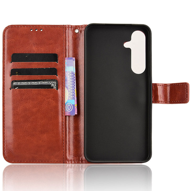 For Samsung Galaxy S24 Leather Case Phone Wallet Crazy Horse Pattern - Brown