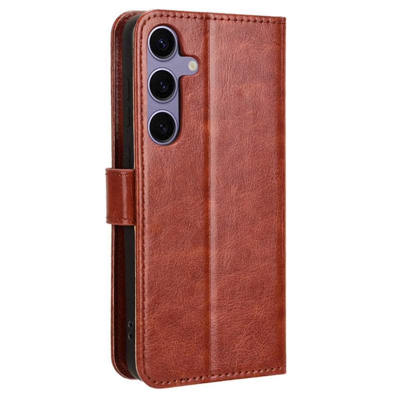 For Samsung Galaxy S24 Leather Case Phone Wallet Crazy Horse Pattern - Brown